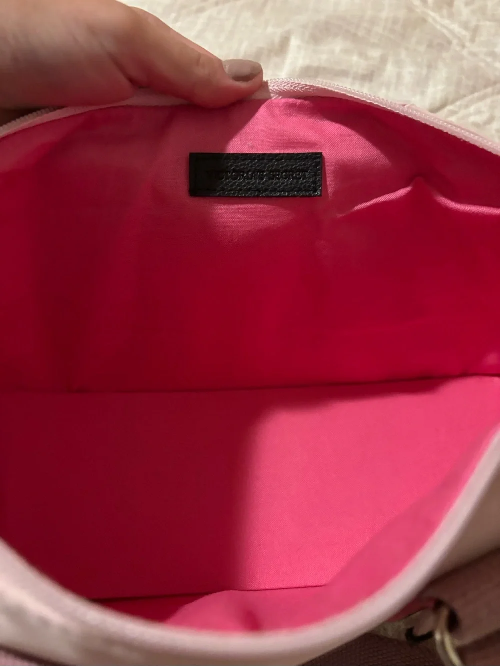 Victoria's Secret Pink Duffel Shoulder Bag with Striped Webbing